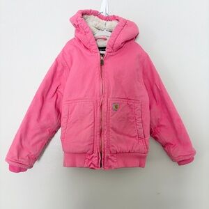 Carhartt Girl's Pink Canvas Insulated Hooded Active Jacket Coat Size 6